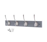 keypak Victorian Wall Mounted Coat Hooks, Wooden Coat Rack for Hanging Coats, Hats, Clothing, Scarfs (Slate Grey/Satin Nickel, 4 Hooks)