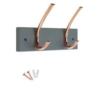 Keypak Wall & Door Mounted Coat Rack 2 Polished Copper Hooks On Grey Board - 23Cm, For Entryways, Hallways, Bedrooms, Bathrooms