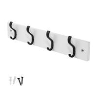 keypak Wall-Mounted Coat Rack 4 Black Hooks on Stylish 38cm White Wood