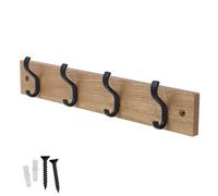 Keypak Wall-Mounted Coat Rack - 4 Hooks On Modern Wooden Base For Wall & Door - 38Cm (Matte Black/ash)