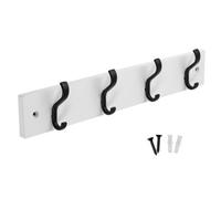 Keypak Wall-Mounted Coat Rack - 4 Hooks On Modern Wooden Base For Wall & Door - 38Cm (Matte Black/white)