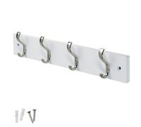 Keypak Wall-Mounted Coat Rack - 4 Hooks On Modern Wooden Base For Wall & Door - 38Cm (Satin Nickel/white)