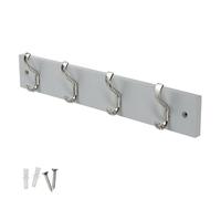 keypak Wall-Mounted Coat Rack - 4 Nickel Hooks on Stylish 38cm Grey Wood