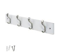 keypak Wall-Mounted Coat Rack - 4 Nickel Hooks on Stylish 38cm White Base