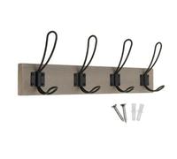 Keypak Wall Mounted Coat Rack, Rustic & Industrial Decor - 4 Double-Wire Coat Hooks On 45Cm Wooden Board (Light Grey Ash)