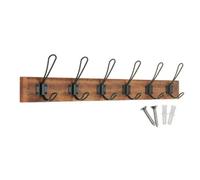 Keypak Wall Mounted Coat Rack, Rustic & Industrial Decor, 6 Double-Wire Coat Hooks On 68Cm Wooden Base, Fixings Included