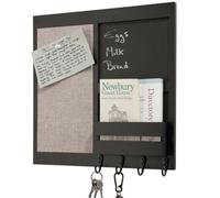 Keypak Wall Mounted Memo Board With Letter Holder & Shelf - Black Board Organiser 4 Key Hooks For Hallways, Kitchens & Entryways