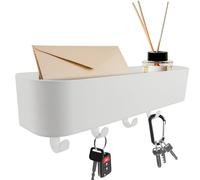 keypak Wall Mounted Shelf with Key Hooks - White Modern 4 Hook Entryway Rack & Letter Holder for Hallways, Kitchens & Porches - Decorative Key Tidy Shelf