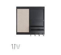 Keypak Wall Mounted Shelf With Memo Board & Letter Holder - Black Board Organiser 4 Key Hooks For Hallways, Kitchens & Entryways