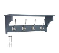 keypak Wall Shelf Coat Rack Combo 4 Satin Nickel Hooks Grey Wooden Coat Rack 56cm Wall Mounted Organiser for Hallway, Kitchen, Bathroom, Bedroom