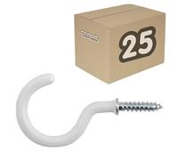 keypak White Metal Screw-in Cup Hooks Metal, 31mm Ceiling Hooks | Pack of 25 - PVC Coated, for Hanging Mugs, Keyrings, Kitchen Utensils, Small Plants, Lights | Indoor & Outdoor Use