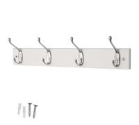 Keypak White Wall Mounted Coat Rack with 4 Polished Chrome Double Hook 45cm