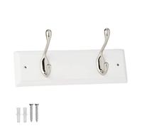 Keypak White Wooden Wall Mounted Coat Rack with 2 Satin Nickel Coat Hooks