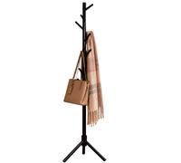 keypak Wooden Black Freestanding Coat Rack 8 Hooks, Adjustable Height Stand | Hallway Coat Tree for Hanging Clothes, Jackets, Bags, Hats,