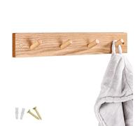 Keypak Wooden Coat Hook Rack- 46Cm Pine Finish Wall-Mounted, 4 Hooks For Coats, Jackets & Hats