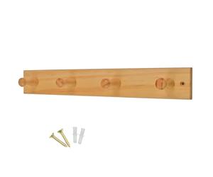 keypak Wooden Coat Hooks - Pine Wall-Mounted Coat Rack - 41 cm Wooden Hook Rail with 4 Heavy-Duty Hooks for Coats, Jackets & Hats - Includes Fixings for Easy Installation