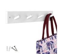keypak Wooden Coat Hooks White Wall-Mounted Peg Board 46cm Wooden Rail/Rail | Hook Rail with 4 all Wood, Solid Hooks for Coats, Jackets & Hats, Fixings Included
