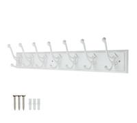 Keypak Wooden Coat Rack 7 Antique White Double Hooks Rustic Finish - 84Cm Wall Mounted Hanger For Clothes, Robes, Towels