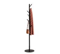 keypak Wooden Coat Stand with Round Base, Height Adjustable, Black 8 Hooks | Freestanding Coat Rack, Coat Tree for Hanging Clothes, Jackets, Bags, Hats