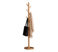 keypak Wooden Coat Stand with Round Base, Height Adjustable, Pine 8 Hooks | Freestanding Coat Rack, Coat Tree for Hanging Clothes, Jackets, Bags, Hats