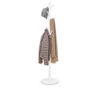 keypak Wooden Coat Stand with Round Base, Height Adjustable, White 8 Hooks | Freestanding Coat Rack, Coat Tree for Hanging Clothes, Jackets, Bags, Hats
