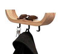 Keypak Wooden Key Holder With Shelf, Scandi Curved Shelf Wall Mounted Key Rack, 3 Black Hooks For Hallways & Entryways