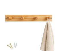keypak Wooden Rail Wall-Mounted Coat Rack 41cm Slimeline Board with 4 Hooks | All wood 4 Hooks, Hookrail for Coats, Jackets & Hats - Includes Fixings for Easy Installation