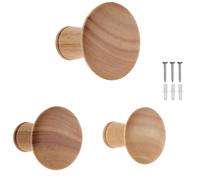 Keypak Wooden Wall Hooks Wall-Mounted Coat Hooks Decorative - Set of 3 Round Wooden Hangers - Screw-in -50mm - Modern