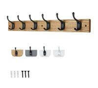 keypak Wooden Wall Mounted Coat Rack, 6 Matte Black Double Hooks, 68cm | Ash Effect Finish for Modern Hallway, Entryway & Bedroom | Holds Coats, Bags & Hats | Ready Assembled, Fixings Included