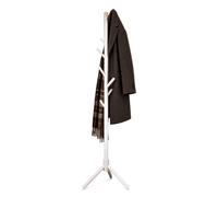 keypak Wooden White Freestanding Coat Rack 8 Hooks, Adjustable Height Stand | Hallway Coat Tree for Hanging Clothes, Jackets, Bags, Hats,