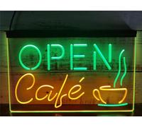 KEYQEEN Café OPEN Coffee Neon Sign, Restaurant Dual Color LED Neon Lights for Wall Decoration USB Luminous Sign Display,Green Yellow,30x20cm