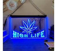 KEYQEEN Marijuana LED Neon Sign, 3D Carving Neon Lights for Business Hemp Shop Bar Wall Decor USB Luminous Signs,Blue,30x20cm