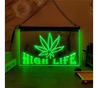 KEYQEEN Marijuana LED Neon Sign, 3D Carving Neon Lights for Business Hemp Shop Bar Wall Decor USB Luminous Signs,Green,30x20cm