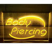 KEYQEEN Tattoo Shop Piercing LED Neon Sign, Wall Decoration RGB 24-Key Controller Dimming USB Neon Lights Night Lights Luminous Sign, 30x20cm,Body Piercing