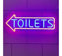 KEYQEEN Toilet Arrow LED Neon Sign, Restroom WC Entrance Indicator Neon Lights, Wall Hanging Luminous Signboard Night Lights,Left,40x15cm
