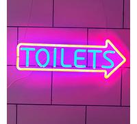 KEYQEEN Toilet Arrow LED Neon Sign, Restroom WC Entrance Indicator Neon Lights, Wall Hanging Luminous Signboard Night Lights,Right,40x15cm