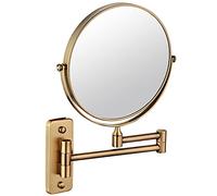 KEYQEEN Wall Mounted Makeup Mirror, Antique Brass Double Sided Magnifying Mirror, Swivel Folding Extendable Bathroom Vanity Mirrors,8 inch,10X