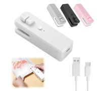KeyQueen 2 in 1 Bag Cutter and Sealer Mini Bag Sealer Heat Seal Portable Vacuum Food Sealer with Magnetic Bag Sealing Machine Rechargeable for Plastic Bags Snack Bags(White)