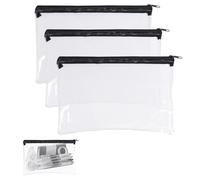 KeyQueen 3 Pack Clear Pencil Case for Exam 14.5x22 cm Transparent PVC Bag with Zipper Waterproof See-Through Pen Pouch for School Office Travel Make up Cosmetic Bag (Black)