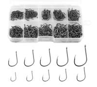 KeyQueen 500 Pcs Fishing Hooks, 10 Sizes (No.3-No.12), Carbon Steel, Saltwater & Freshwater, Black, Needle Point