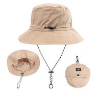 KeyQueen Bucket Hat with String, Waterproof Adjustable Fishing Safari Boonie Fishing Hat UV400 Windproof Lightweight Portable Sun Hats Beach Walking Climbing for Women and Men (Khaki)