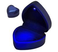 KeyQueen Ring Box with LED Light Ring Case for Jewelry Display Gift Luxury Auto Lighted Up Ring Box for Proposal Wedding Engagement Anniversary Couple for All Rings (Dark Blue, Heart Shape)