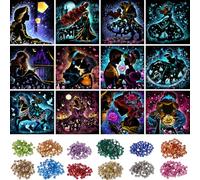 KEYRANKE 12 Pack Disney Diamond Art Kits Adults, Diamond Painting Disney Kits, Cross Stitch Full Drill Shiny Diamond Embroidery Pictures Arts Craft for Christ-mas Gift 12X16inch