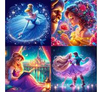KEYRANKE 4 Pack Disney Diamond Art Kits Adults Kids, Princess Diamond Painting Kits Full Drill Shiny Diamond Embroidery Pictures Crystal Art Kits for Home Wall Decor Christ-mas Gift 11.6X11.6 inch