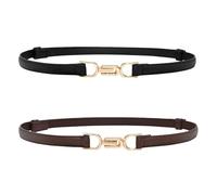 KEYRI 2 Pack Women's Skinny Belt Ladies Adjustable Leather Belts with Gold Buckle Slim Thin Waistband Belts for Dresse Jeans Thin Waist Belt Waist Strap Waistband Retro Vintage Slim Belt (Black+Brown)