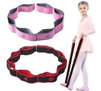 KEYRI 2 Pcs Resistance Bands, Stretch Strap Elastic Kids Stretch Band Gymnastics Stretch Band Yoga Stretching Bands Exercise Band with Loops for Pilates Yoga Dance Gymnastics Exercise (Pink + Red)