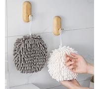 KEYRI 2 Pieces Hand Towels for Bathroom Kitchen Soft Absorbent Hand Towels Plush Bathroom Towels Hanging Face Towels Quick Dry Towel Multipurpose Fuzzy Ball Towel Set Bathroom Accessory (White + Grey)