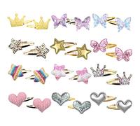 KEYRI 24 Pcs Hair Clips Girls Hair Accessories Star Butterfly Crown Heart Shaped Barrettes Women Hairpins Sparkly Cute Clips for Girls Women Kids Fine Thick-Hair (24 Pieces)