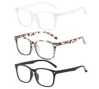 KEYRI 3 Pack Blue Light Glasses Square Frame for Reducing Headaches and Improving Sleep Reading Glasses Blue Light Blocking Glass for Women and Men (Transparent, Black and Light Leopard)