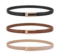 KEYRI 3 Pack Ladies Adjustable Leather Belts for Women Ladies Belts Retro Vintage Belt Women's Accessories Skinny Belt for Dresse Jeans Buckle Thin Waist Belt Waist Strap Waistband (Black Brown Khaki)